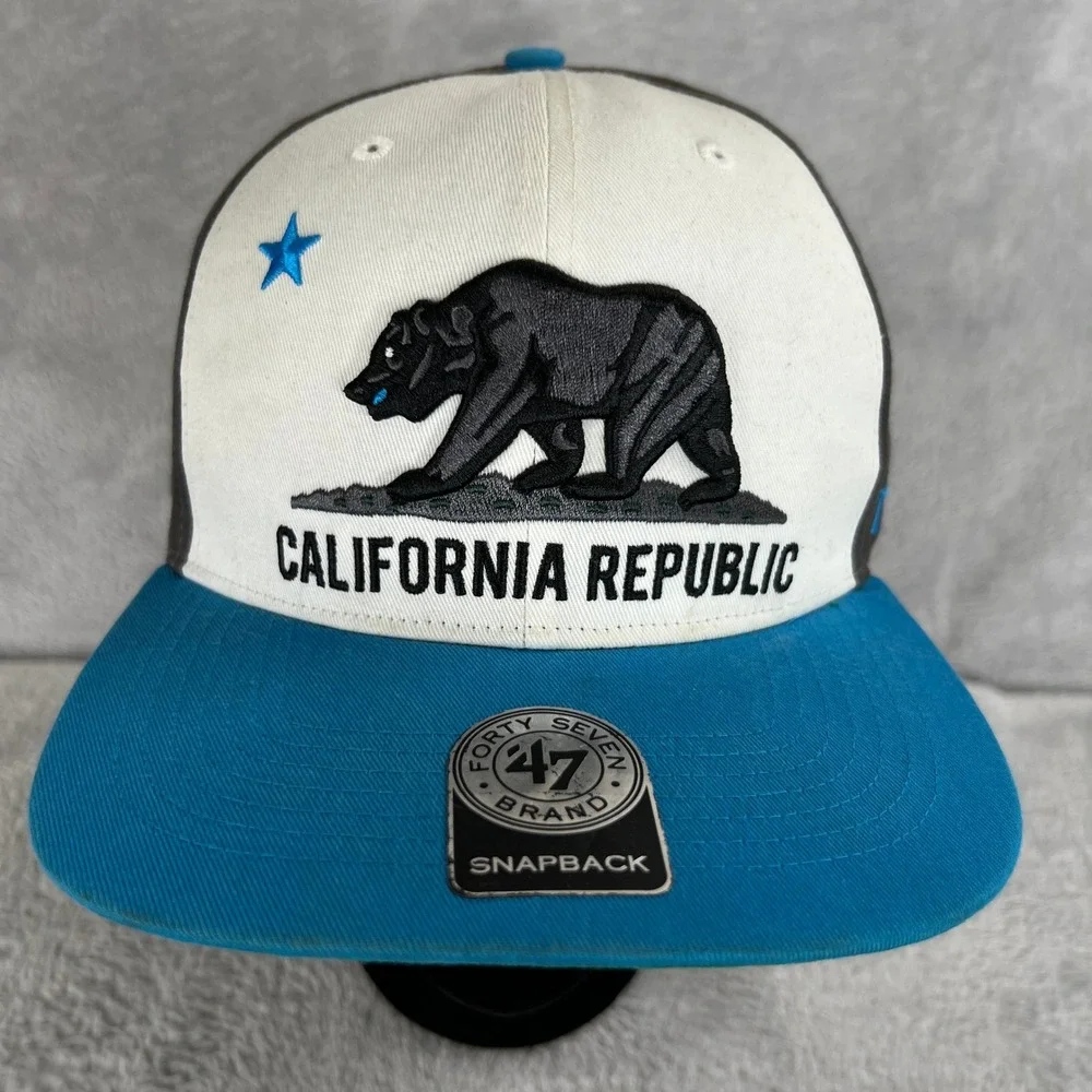 47 Brand California Republic Snapback Hat Teal White Bear Flag Cali Streetwear